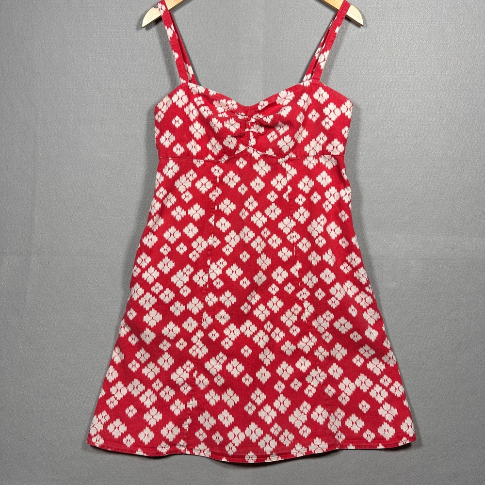 Patagonia Womens Red White Ikat Hemp Organic Cotton Blend Sundress Size 8